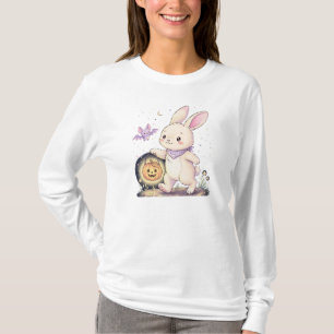 Cute Halloween Bunny with Pumpkin Lantern and Bat T-Shirt