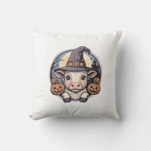 Cute Halloween Calf Witch Hat Vintage Engraving De Cushion