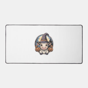 Cute Halloween Calf Witch Hat Vintage Engraving De Desk Mat