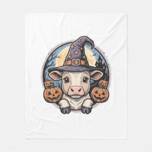 Cute Halloween Calf Witch Hat Vintage Engraving De Fleece Blanket