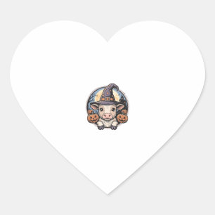 Cute Halloween Calf Witch Hat Vintage Engraving De Heart Sticker