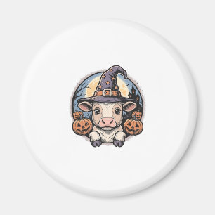Cute Halloween Calf Witch Hat Vintage Engraving De Magnet