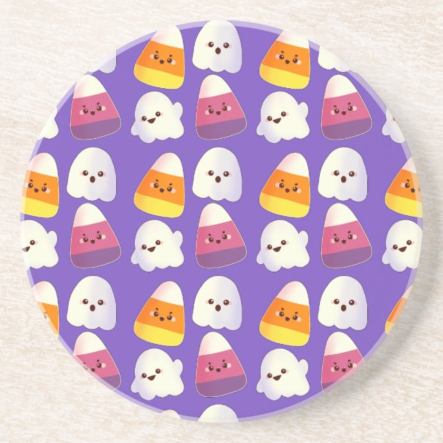 Cute Halloween Candy And Ghost Pattern Coaster (Front)