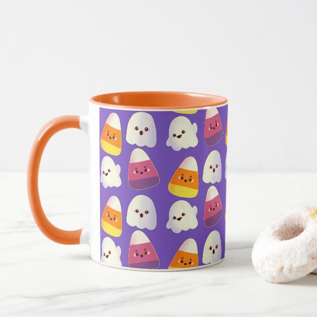 Cute Halloween Candy And Ghost Pattern Mug (With Donut)