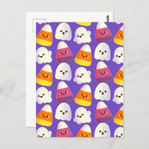 Cute Halloween Candy And Ghost Pattern Postcard