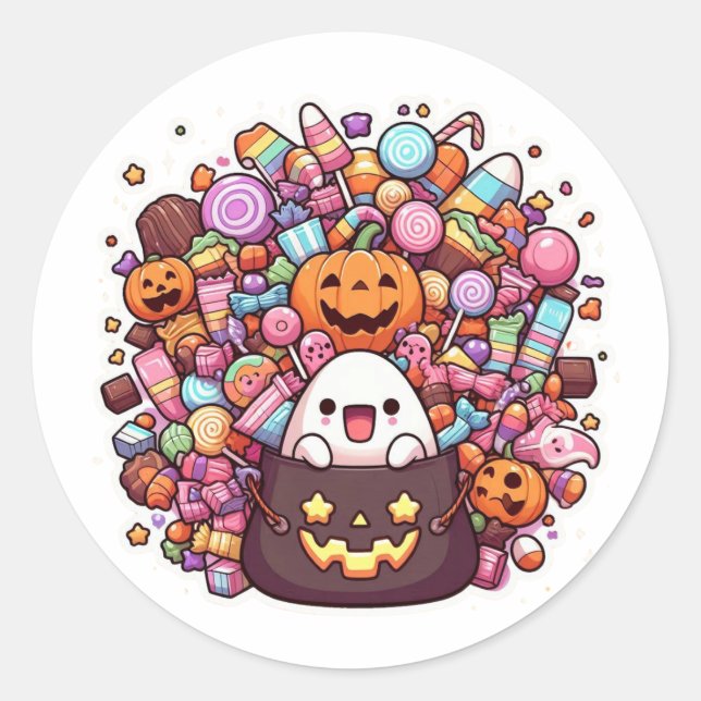 Cute Halloween Candy Bucket Sticker Kawaii Ghost (Front)