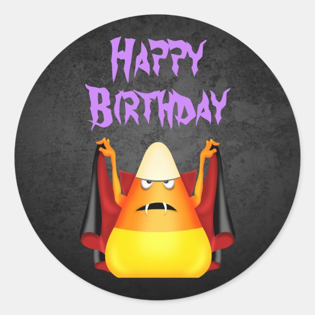 Cute Halloween Candy Corn Happy Birthday Classic Round Sticker (Front)