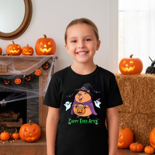 Cute Halloween Capybara “Cappy Ever After” Cartoon T-Shirt