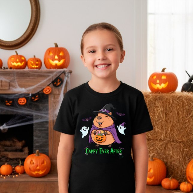Cute Halloween Capybara “Cappy Ever After” Cartoon T-Shirt (Creator Uploaded)