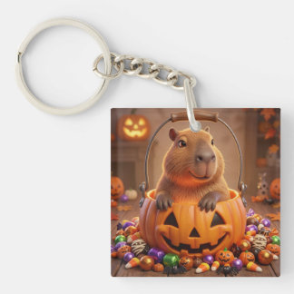 Cute Halloween Capybara Pumpkin Basket Keyring