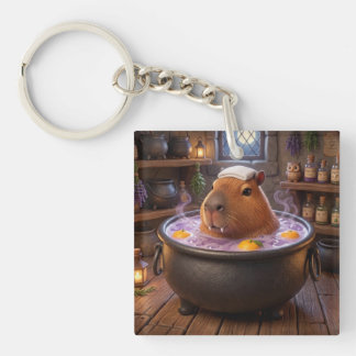 Cute Halloween Capybara Witch Cauldron Keychain