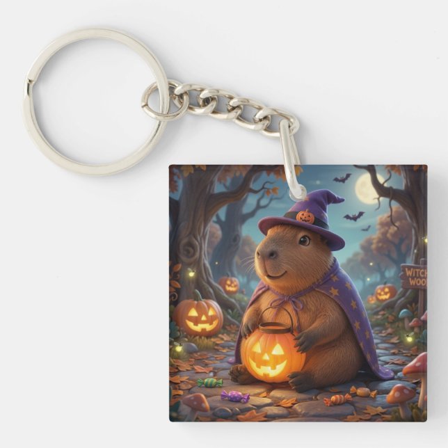Cute Halloween Capybara Witch Pumpkin Keyring (Front)