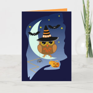 Cute Halloween card with Owl, bats & custom text