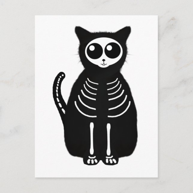 Cute Halloween Cartoon Cat Skeleton Postcard (Front)