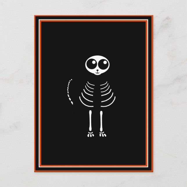 Cute Halloween Cartoon Cat Skeleton Postcard (Front)