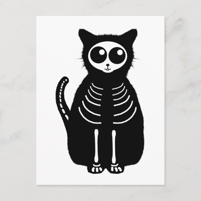 Cute Halloween Cartoon Cat Skeleton Postcard (Front)