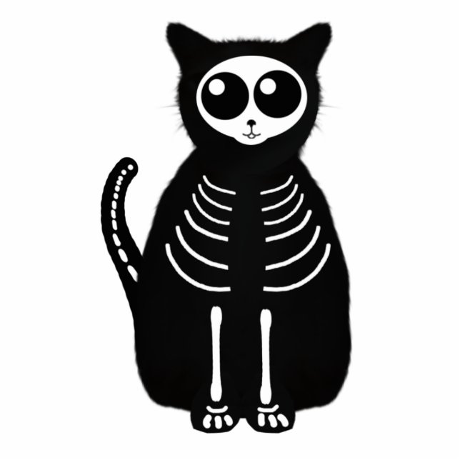 Cute Halloween Cartoon Cat Skeleton Standing Photo Sculpture (Front)