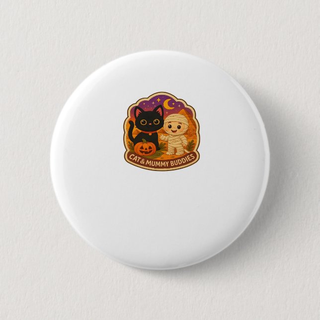 Cute Halloween Cat and Mummy Embroidery Patch Stic 6 Cm Round Badge (Front)