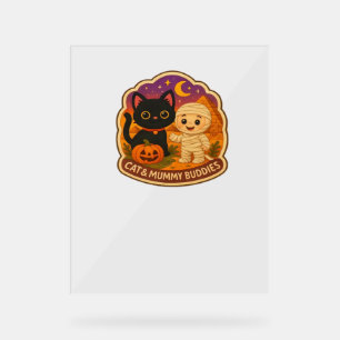 Cute Halloween Cat and Mummy Embroidery Patch Stic Acrylic Sign