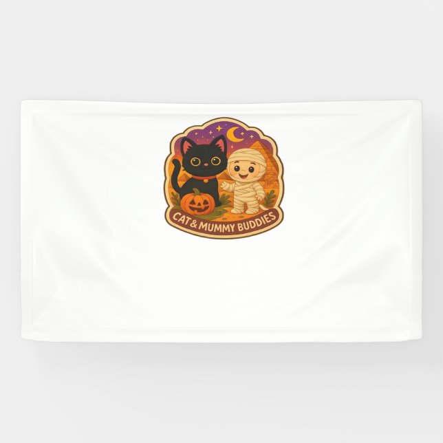 Cute Halloween Cat and Mummy Embroidery Patch Stic Banner (Horizontal)