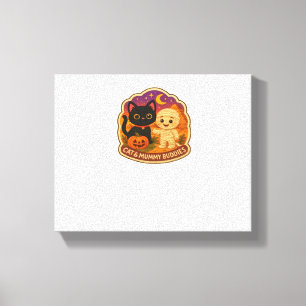 Cute Halloween Cat and Mummy Embroidery Patch Stic Canvas Print