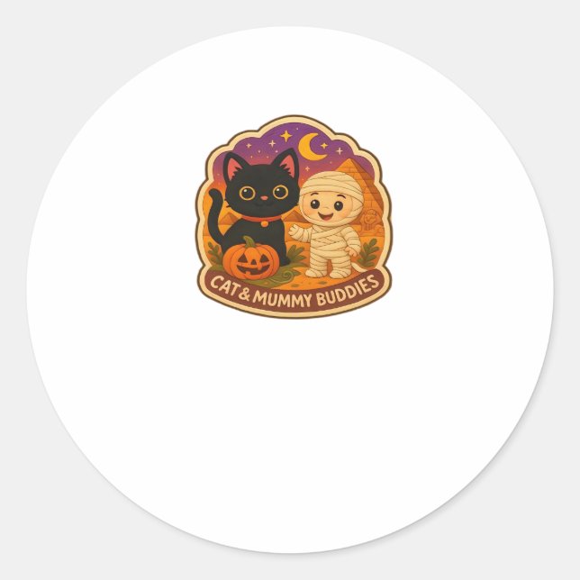 Cute Halloween Cat and Mummy Embroidery Patch Stic Classic Round Sticker (Front)