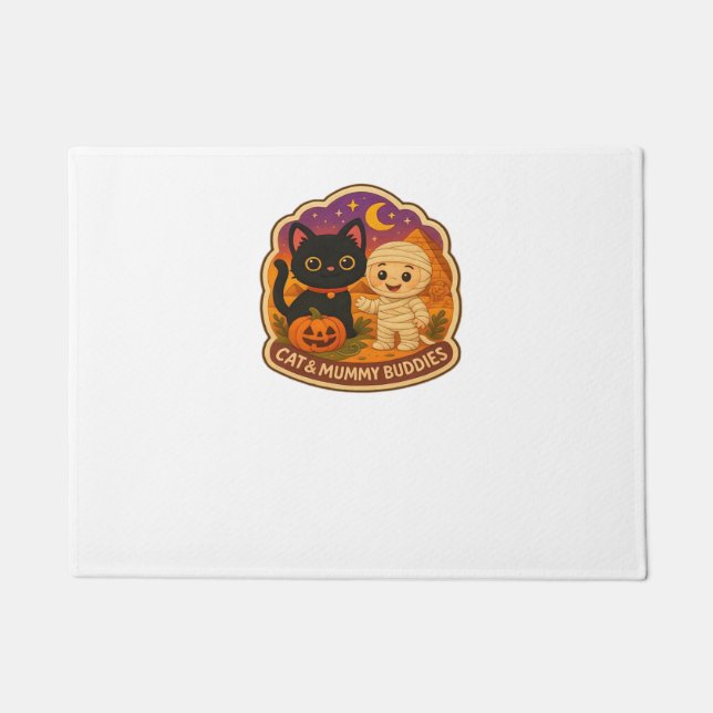 Cute Halloween Cat and Mummy Embroidery Patch Stic Doormat (Front)