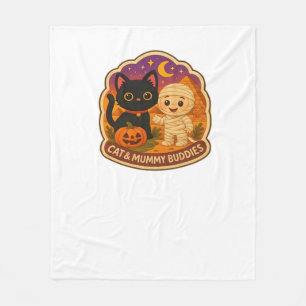 Cute Halloween Cat and Mummy Embroidery Patch Stic Fleece Blanket