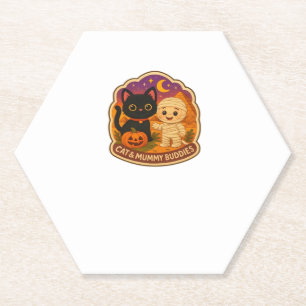 Cute Halloween Cat and Mummy Embroidery Patch Stic Paper Coaster