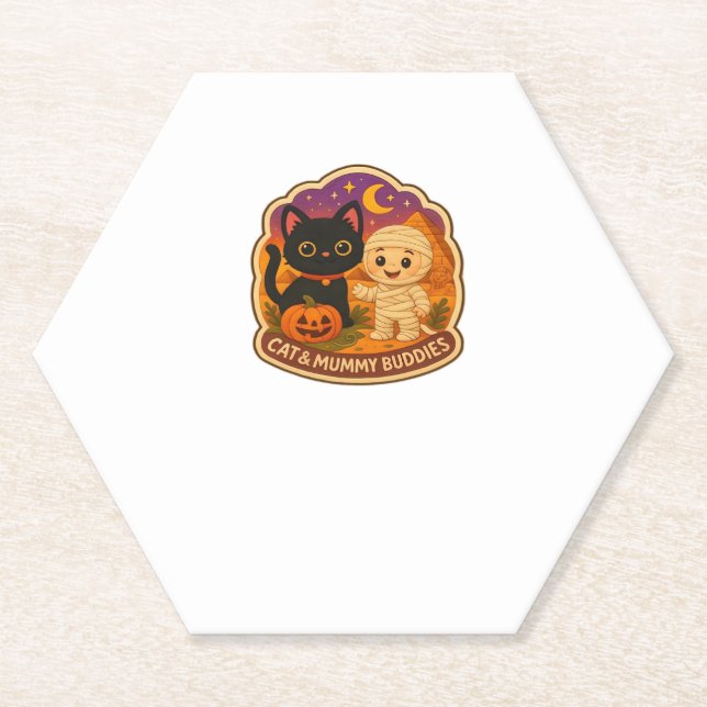 Cute Halloween Cat and Mummy Embroidery Patch Stic Paper Coaster (Front)