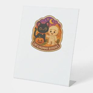 Cute Halloween Cat and Mummy Embroidery Patch Stic Pedestal Sign