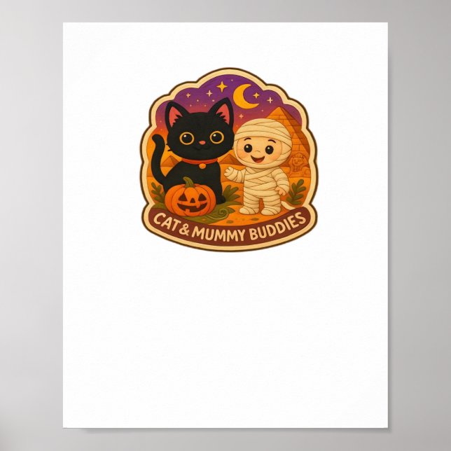 Cute Halloween Cat and Mummy Embroidery Patch Stic Poster (Front)