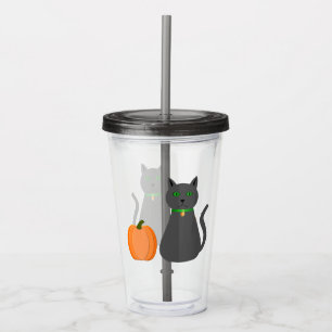 Cute Halloween Cat and Pumpkin Acrylic Tumbler