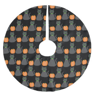 Cute Halloween Cat and Pumpkin Brushed Polyester Tree Skirt