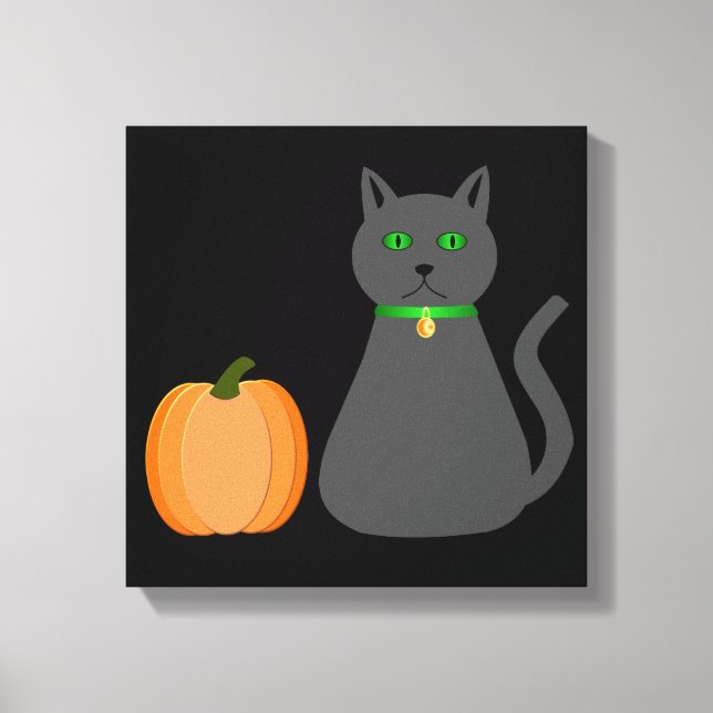 Cute Halloween Cat and Pumpkin Canvas Print (Front)