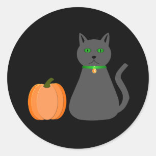 Cute Halloween Cat and Pumpkin Classic Round Sticker