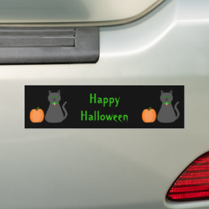 Cute Halloween Cat and Pumpkin Custom Bumper Sticker