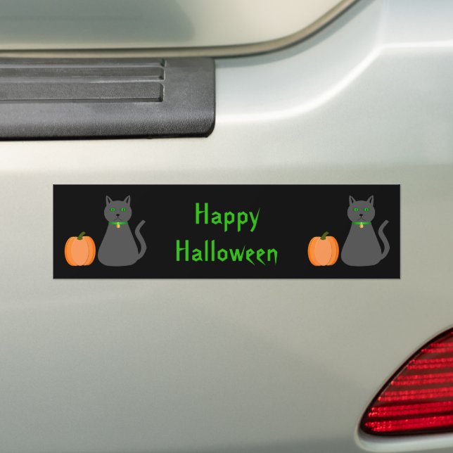 Cute Halloween Cat and Pumpkin Custom Bumper Sticker (On Car)