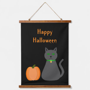Cute Halloween Cat and Pumpkin Custom Hanging Tapestry