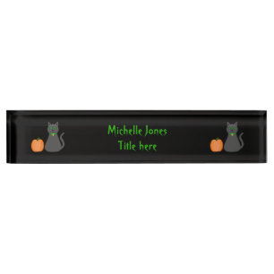 Cute Halloween Cat and Pumpkin Custom Nameplate