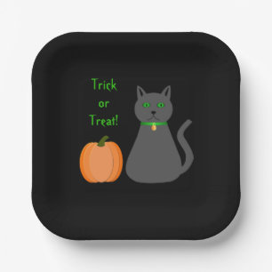 Cute Halloween Cat and Pumpkin Custom Paper Plate