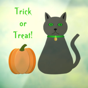 Cute Halloween Cat and Pumpkin Custom Party Window Cling