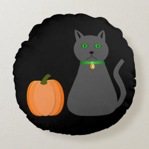 Cute Halloween Cat and Pumpkin Custom Round Cushion