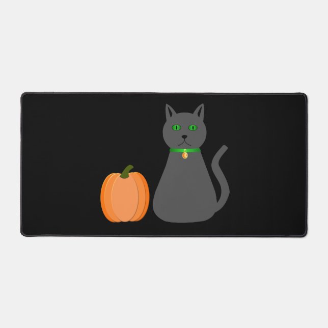 Cute Halloween Cat and Pumpkin Desk Mat (Front)
