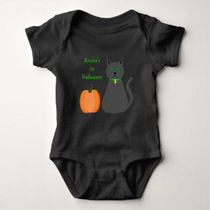 Cute Halloween Cat and Pumpkin First Halloween Baby Bodysuit