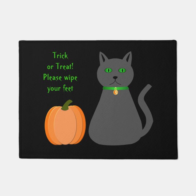 Cute Halloween Cat and Pumpkin Funny Custom Doormat (Front)
