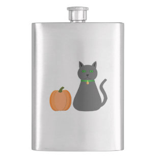 Cute Halloween Cat and Pumpkin Hip Flask