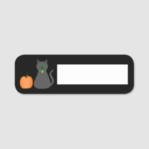 Cute Halloween Cat and Pumpkin Name Tag