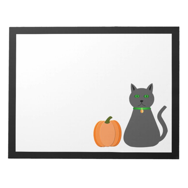 Cute Halloween Cat and Pumpkin Notepad (Front)