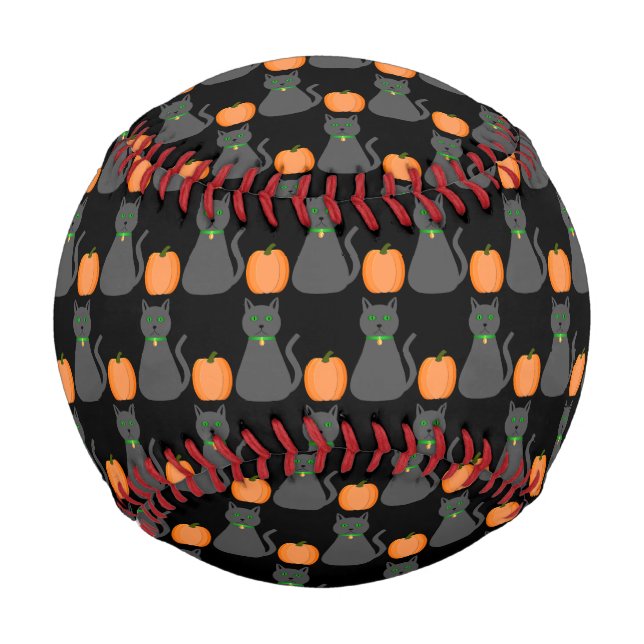 Cute Halloween Cat and Pumpkin Patterned Baseball (Front)